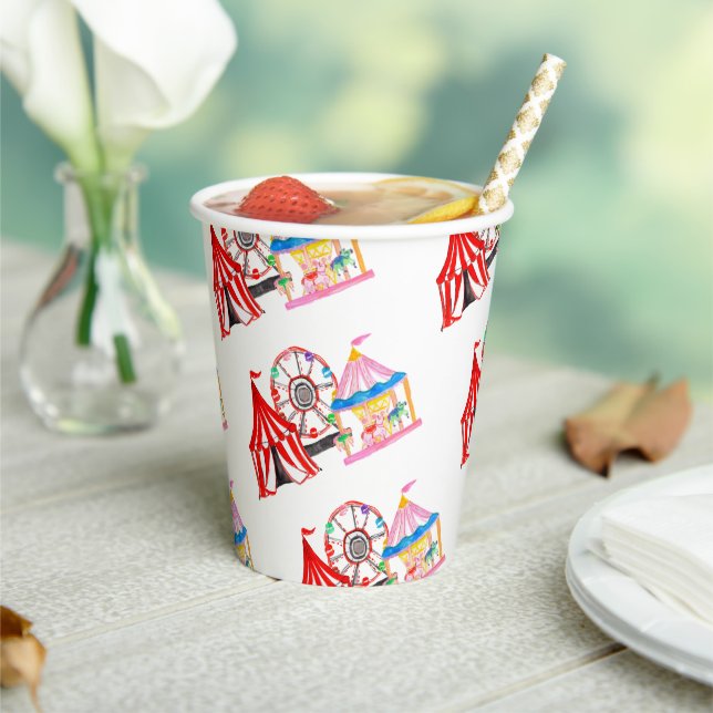 Cute Hand Drawn Carnival Circus Birthday Paper Cups (Insitu)