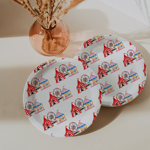 Cute Hand Drawn Carnival Circus Birthday Paper Plate