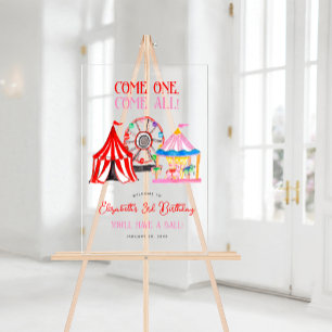 Cute Hand Drawn Carnival Circus Birthday Welcome Acrylic Sign