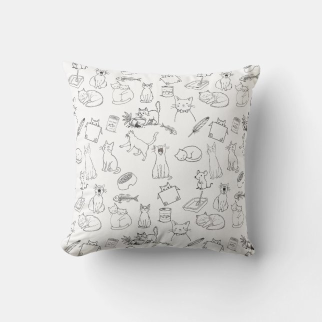 Cute Hand-Drawn Cat Doodles Cushion (Front)