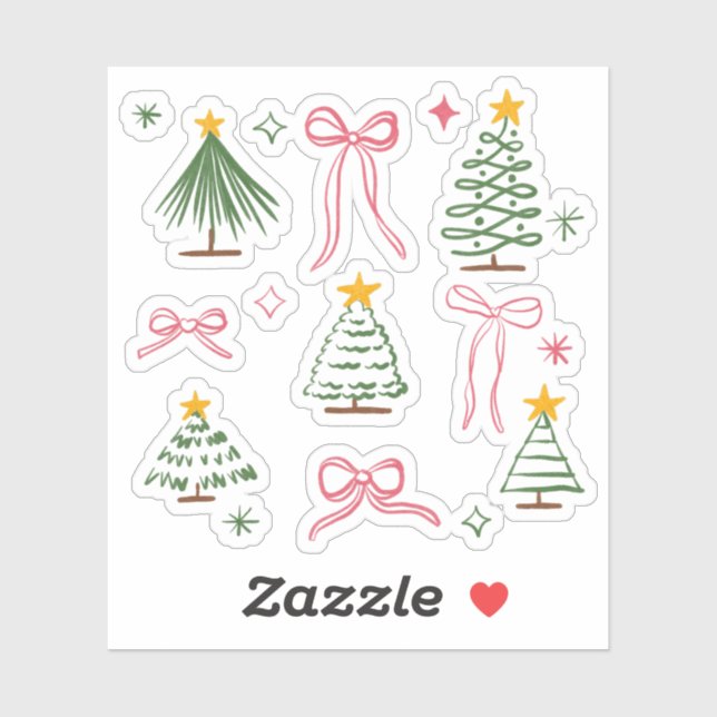 Cute Hand Drawn Christmas Trees and Bows Pattern (Sheet)