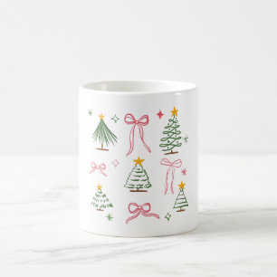 Cute Hand Drawn Christmas Trees and Bows Pattern Coffee Mug
