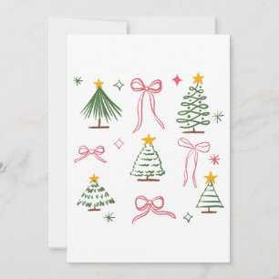 Cute Hand Drawn Christmas Trees and Bows Pattern Invitation