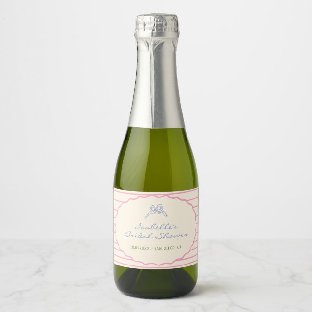 Cute Hand Drawn Colourful Bridal Shower Sparkling Wine Label (Front)