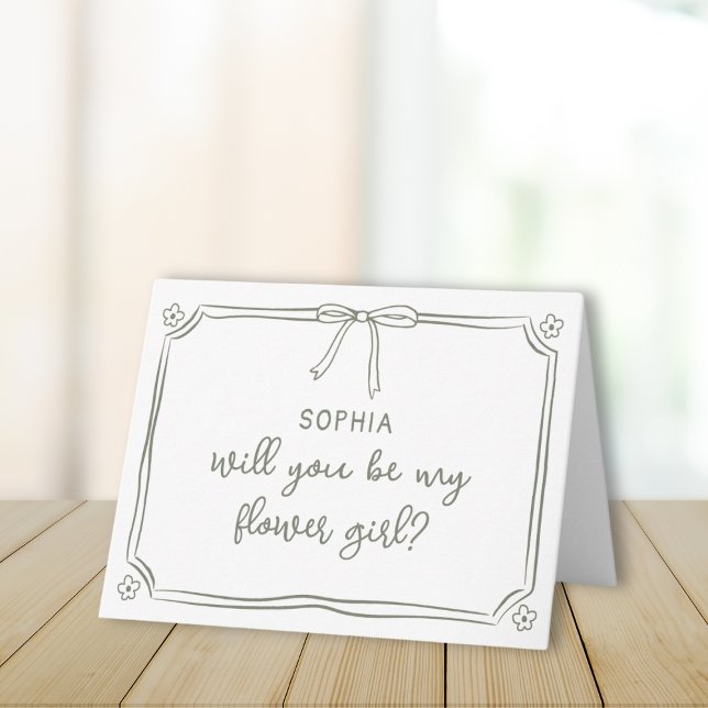 Cute Hand Drawn Coquette Bow Flower Girl Proposal Card (Creator Uploaded)