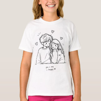 Cute Hand-Drawn Couple Illustration Graphic T-Shir T-Shirt