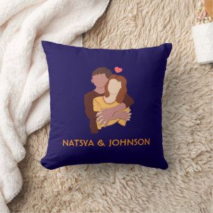 cute hand drawn couple pic with couple names cushion