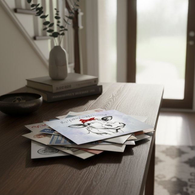 Cute Hand Drawn Cow Bandanna Moving Announcement Postcard (Creator Uploaded)