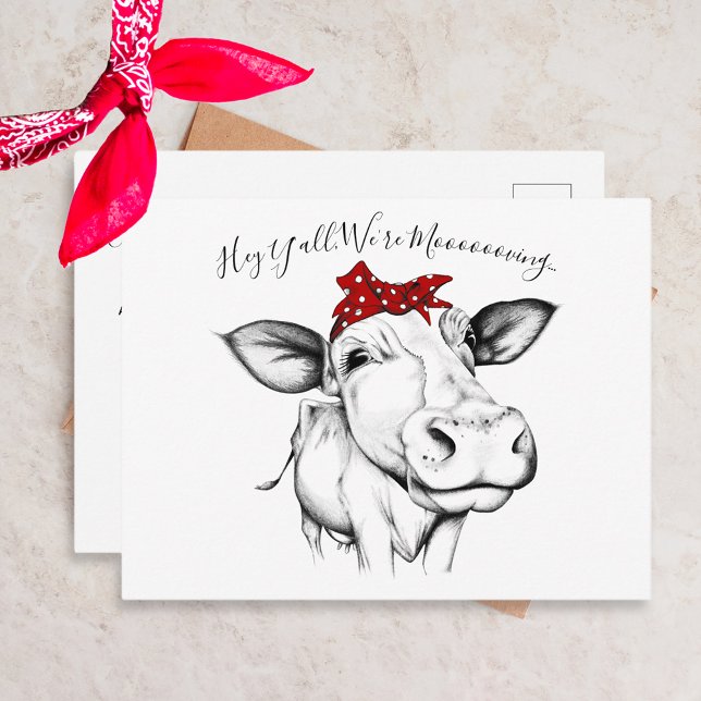 Cute Hand Drawn Cow Bandanna Moving Announcement Postcard (Creator Uploaded)
