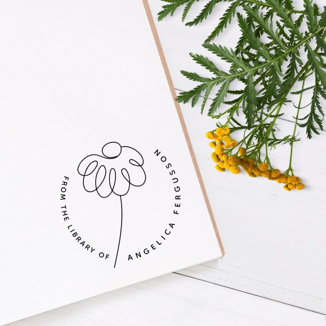 Cute Hand-drawn Daisy Flower Custom Library Book Rubber Stamp (Creator Uploaded)