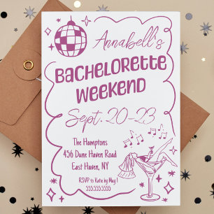Cute Hand Drawn Disco Bachelorette Party Weekend Invitation