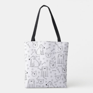 Cute Hand-Drawn Dog & Cat Pattern Tote Bag