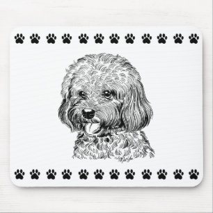Cute Hand Drawn Dog + Paw Prints Mouse Pad
