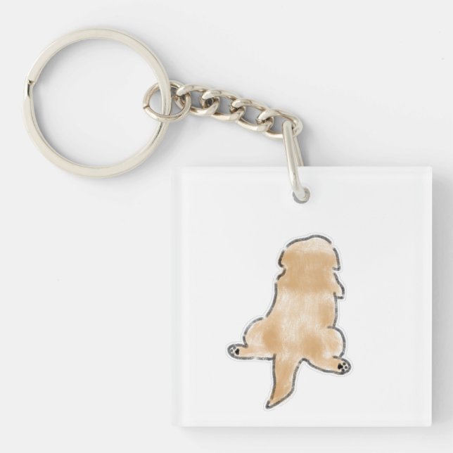 Cute Hand-Drawn Dog Sploot Back View Illustration Key Ring (Front)