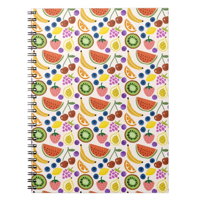 Cute Hand-drawn Doodle Fruits Seamless Pattern Notebook (Front)
