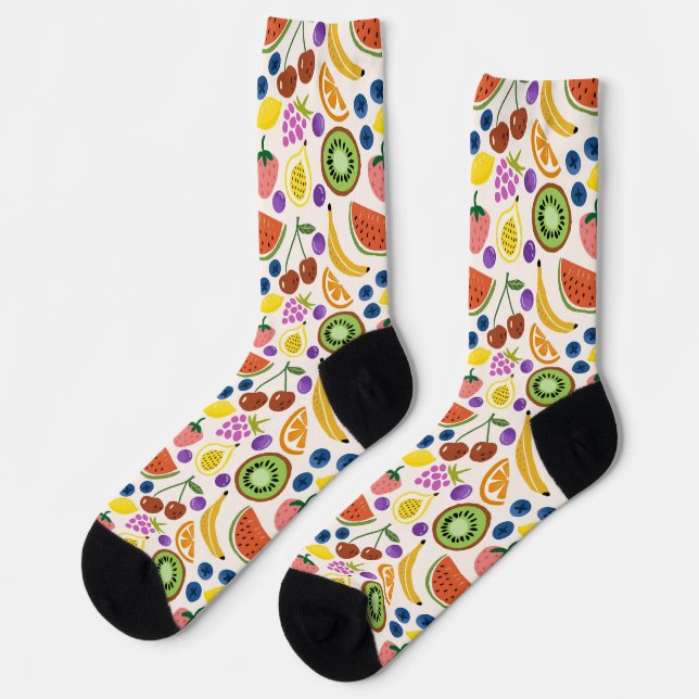 Cute Hand-drawn Doodle Fruits Seamless Pattern Socks (Left)