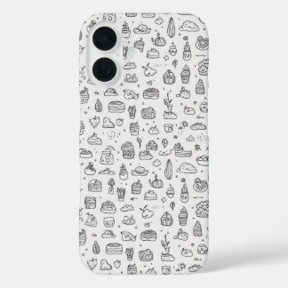Cute hand-drawn doodles in black and white iPhone 16 case