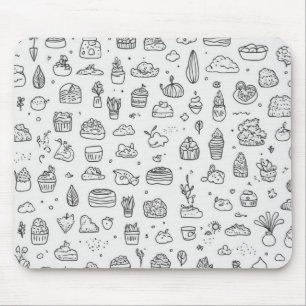 Cute hand-drawn doodles in black and white mouse pad