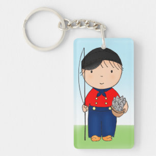 Cute Hand Drawn Dutch Boy Fisherman Watercolor Key Ring