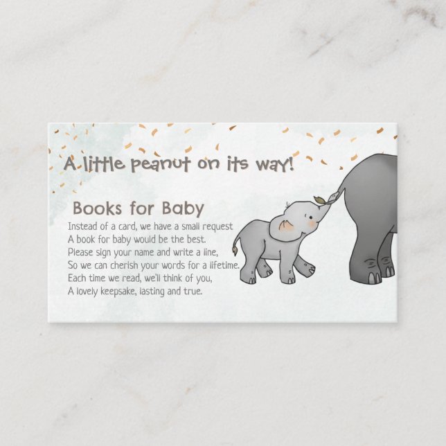 Cute Hand Drawn Elephant Little Peanut Baby Shower Enclosure Card (Front)