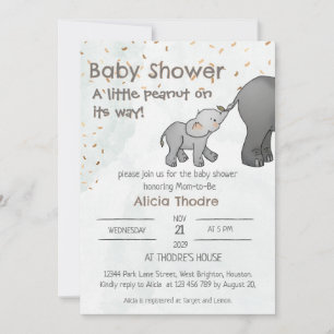 Cute Hand Drawn Elephant Little Peanut Baby Shower Invitation