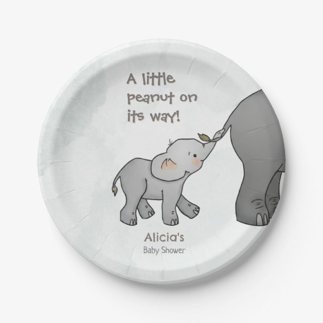  Cute Hand Drawn Elephant Little Peanut BabyShower Paper Plate (Front)