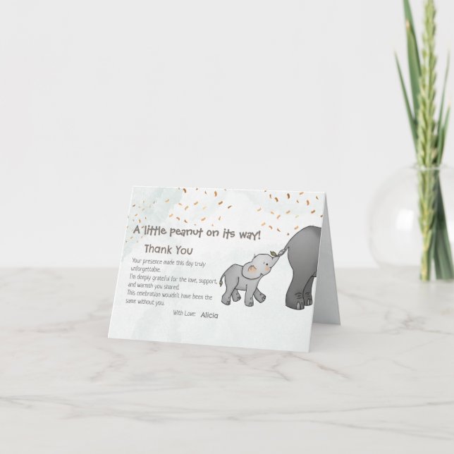Cute Hand Drawn Elephant Little Peanut Thank You Card (Front)