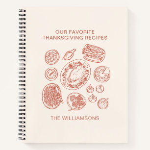 Cute Hand-Drawn Family Name Thanksgiving Recipe Notebook