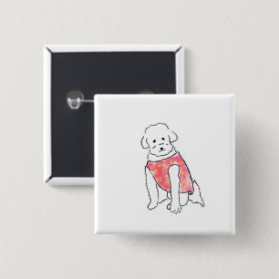 Cute Hand Drawn Fluffy White Dog in Pink Vest 15 Cm Square Badge