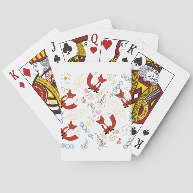 Cute Hand Drawn Fox Hearts in Yellow Blue Pink Playing Cards (Back)