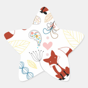 Cute Hand Drawn Fox Hearts in Yellow Blue Pink Star Sticker