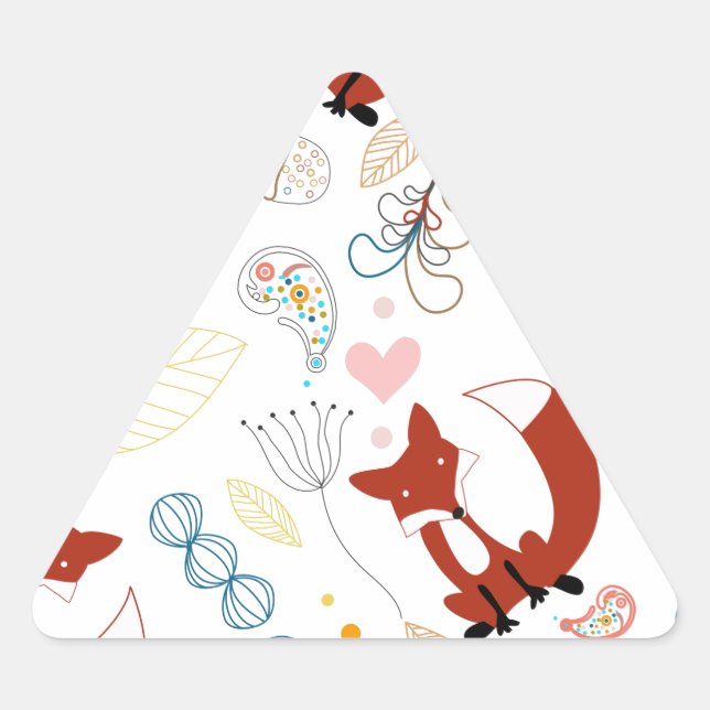 Cute Hand Drawn Fox Hearts in Yellow Blue Pink Triangle Sticker (Front)