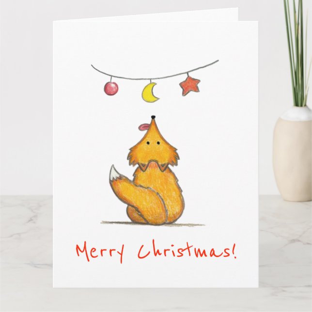 Cute Hand Drawn Fox / Merry Christmas Card (Front)