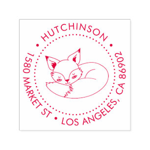 Cute Hand-drawn Fox Round Family Return Address Self-inking Stamp