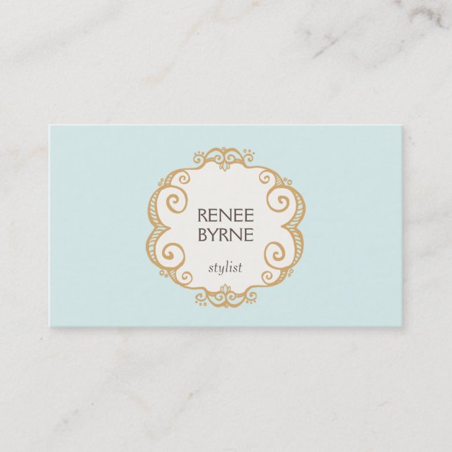 Cute Hand Drawn Frame Fashion and Beauty Turquoise Business Card (Front)