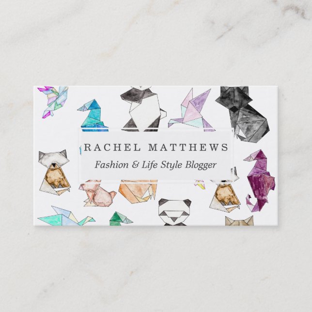 Cute Hand Drawn Geometric Paper Origami Animals Business Card (Front)