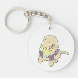 Cute Hand-Drawn Golden Puppy in Harness Illustrati Key Ring