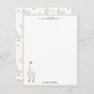 Cute Hand Drawn Goose & Daisies Custom Name Card