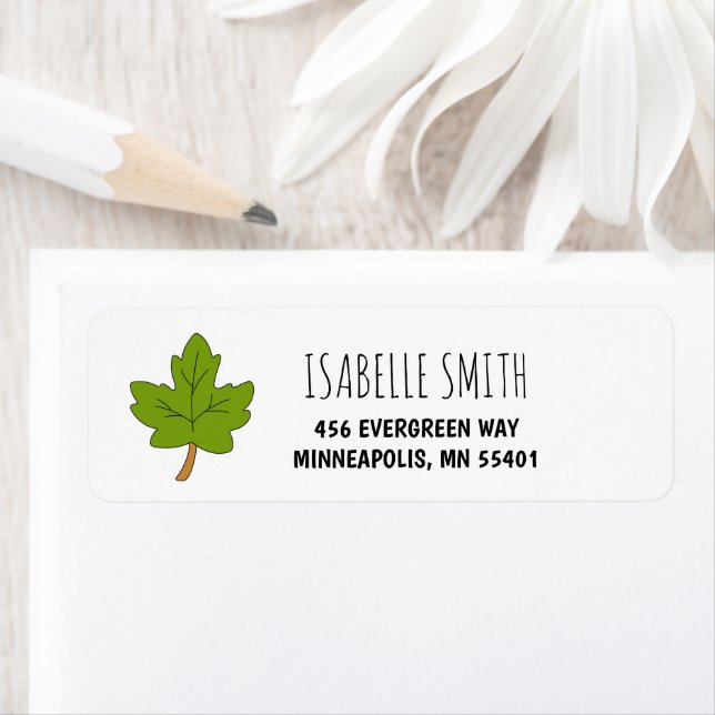 Cute Hand-Drawn Green Leaf Return Address (Insitu)