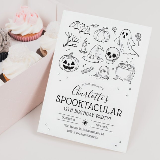 Cute Hand Drawn Halloween Birthday Party Invitation (Hand drawn Halloween Birthday Invitation)