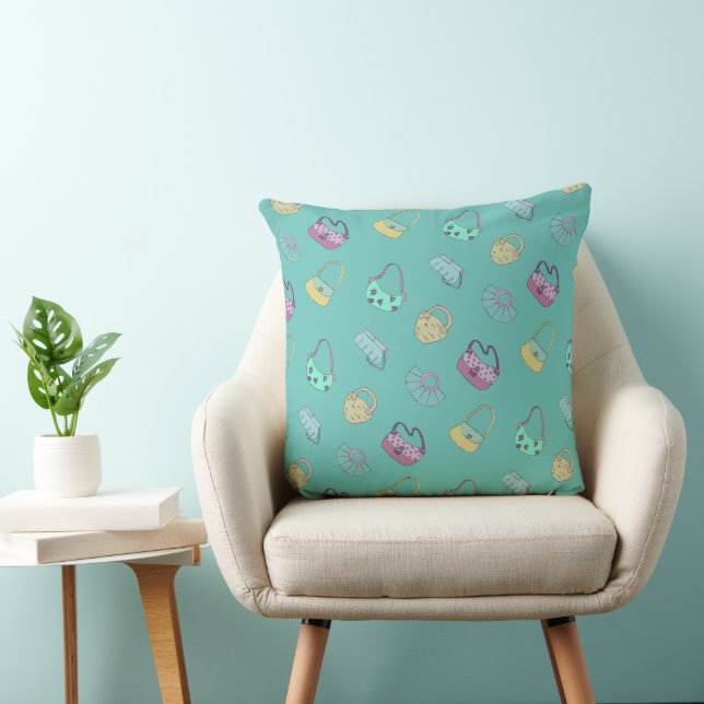 Cute Hand Drawn Handbags Doodles Pattern Teal Cushion (Chair)