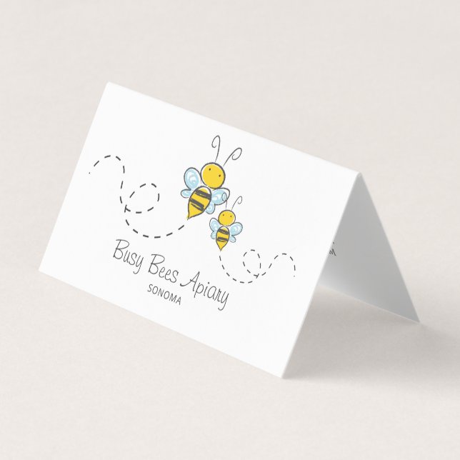 Cute Hand Drawn Honey Bees Beekeeper Apiary Business Card (Front)