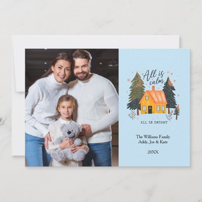 Cute Hand Drawn House Custom Photo Holiday Card (Front)