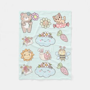 Cute hand drawn illustrations Nursery decor Blue Fleece Blanket
