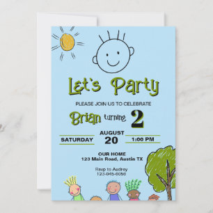 Cute Hand Drawn Kids Birthday Invitation