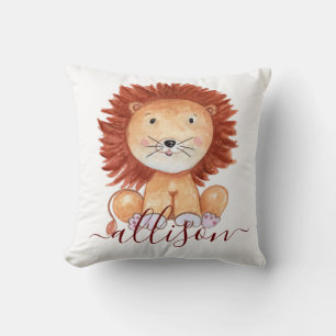 Cute hand drawn lion personalised kids cushion