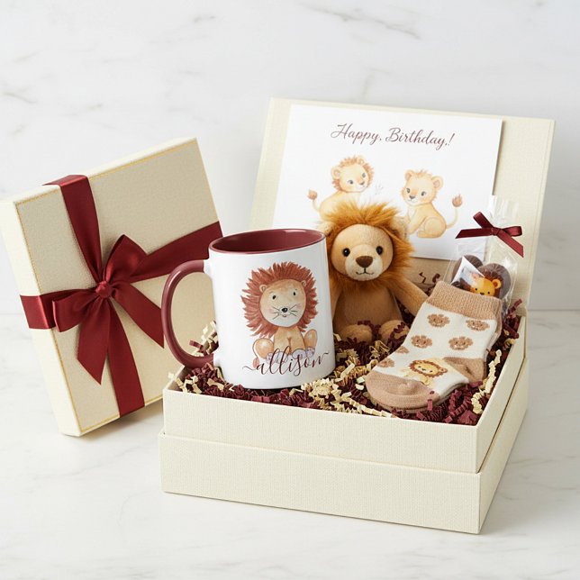 Cute hand drawn lion personalised kids  mug (Creator Uploaded)