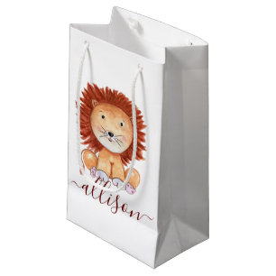 Cute hand drawn lion personalised kids small gift bag