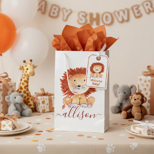 Cute hand drawn lion personalised kids small gift bag