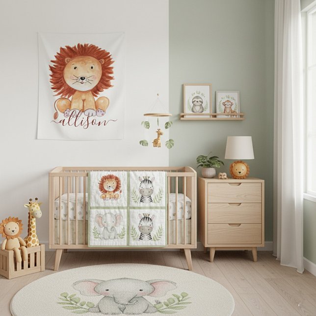 Cute hand drawn lion personalised kids  tapestry (Creator Uploaded)